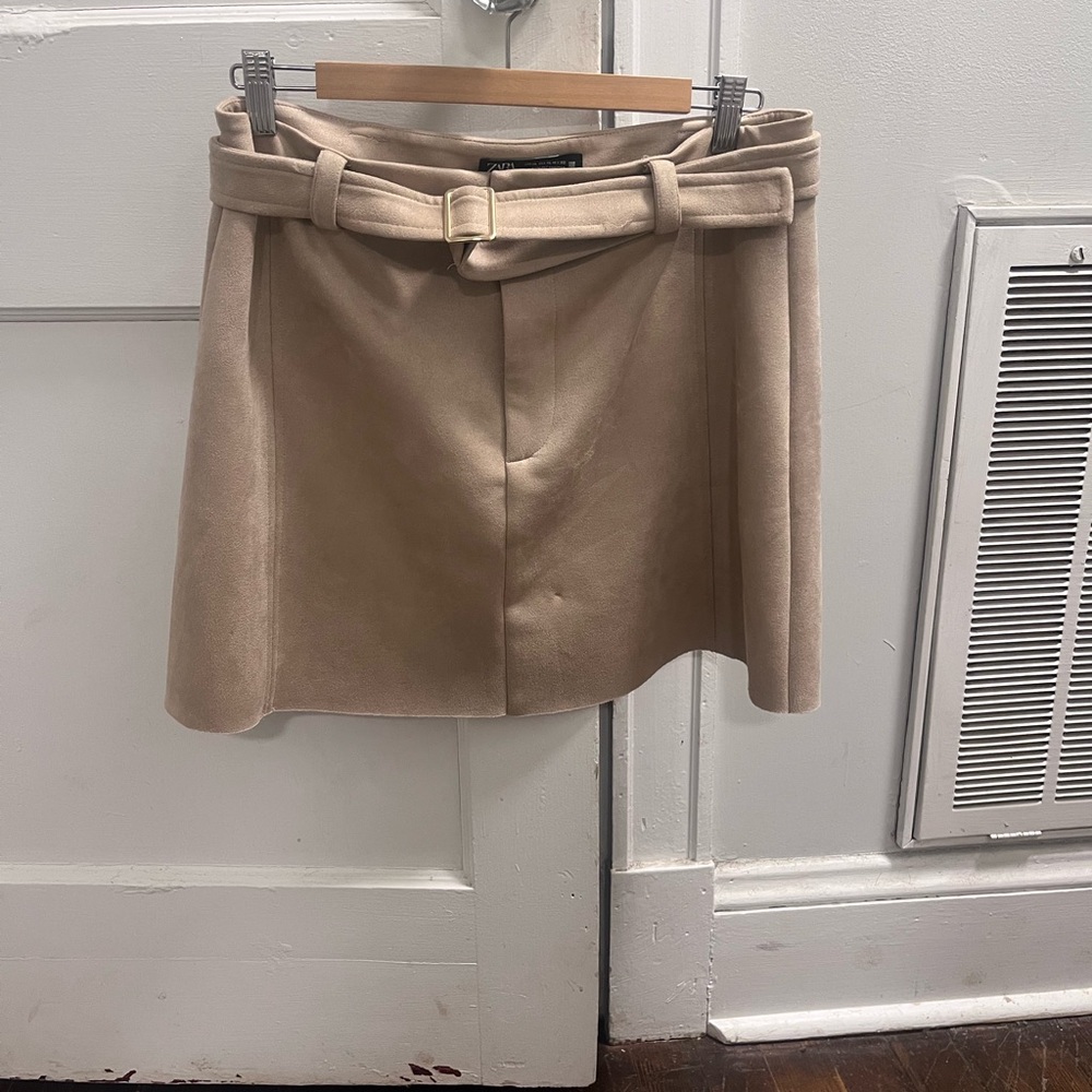 Zara Tan Suede Mini Skirt with Belt